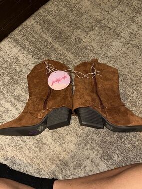 Jellypop Tan Suede Western Ankle Boots